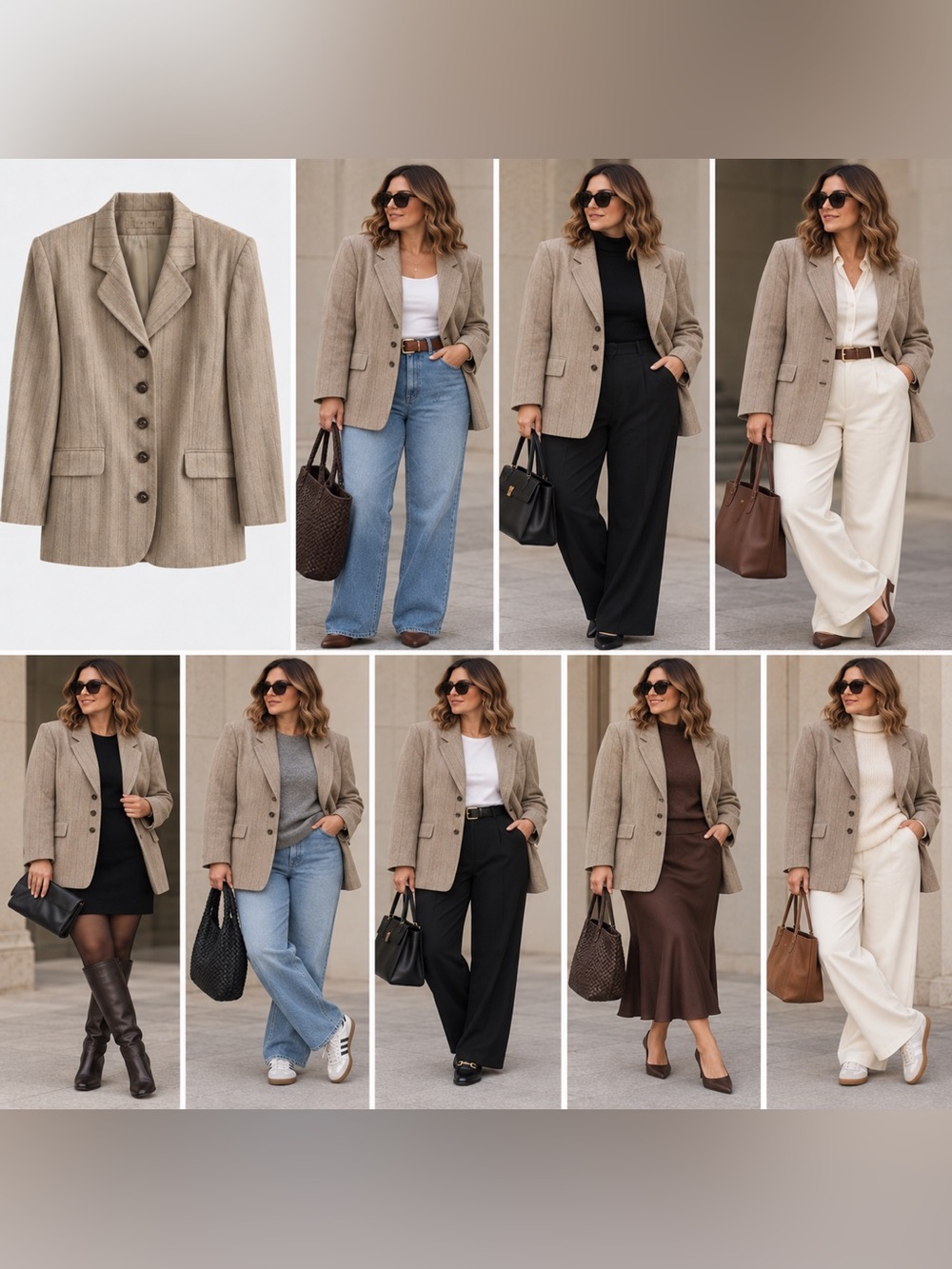 Valerie Stevens Pure Wool Beige Pinstripe Blazer Tagged 18 Fits 10/12